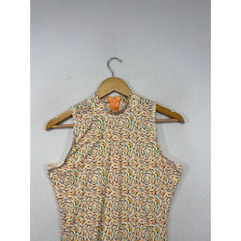 Geometric Retro J.Crew Women S Multicolor Sleeveless Mock Neck Rash Guard Top - Picture 7 of 9